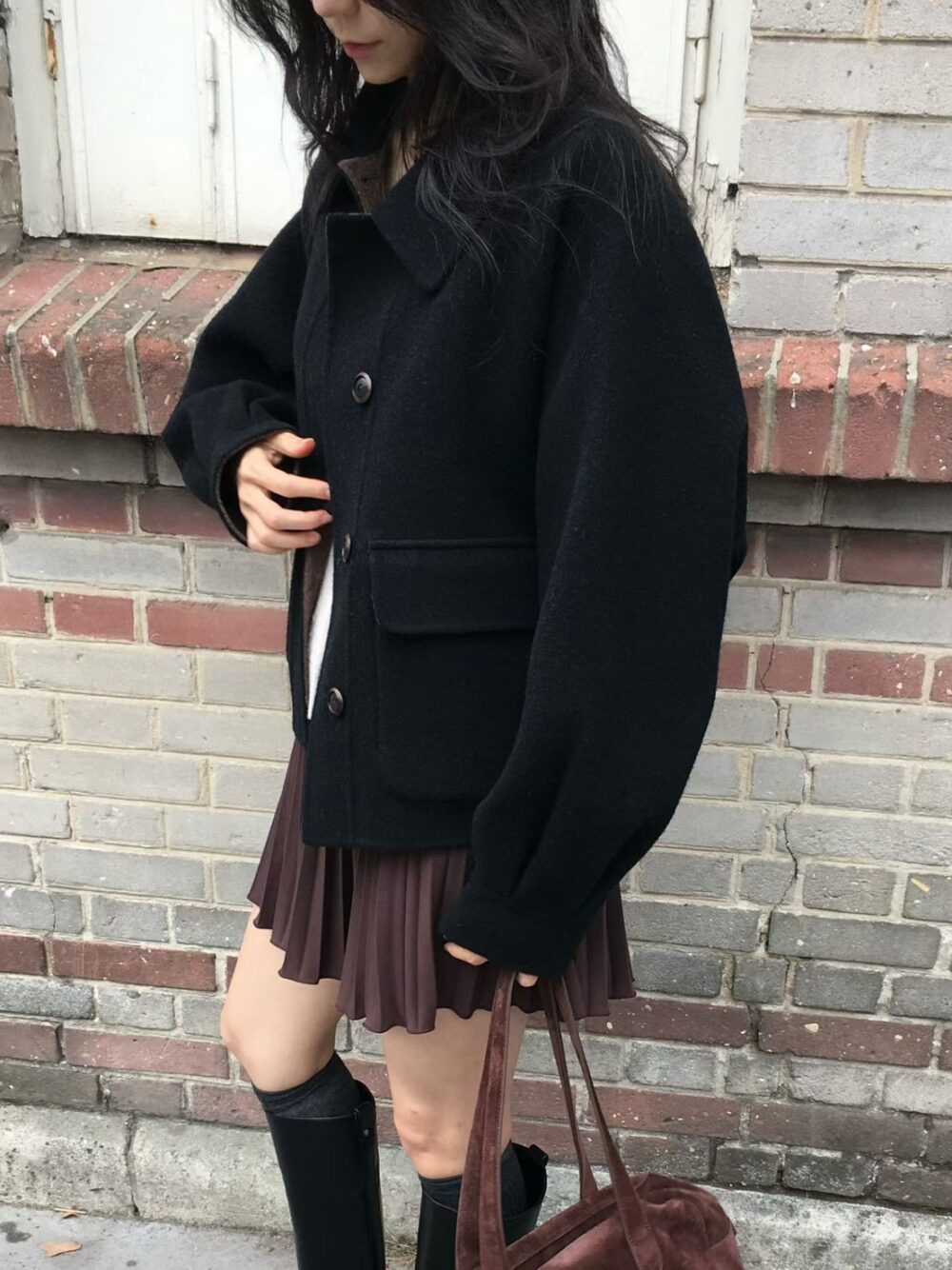 韓國女裝 雙面手工羊毛大衣外套