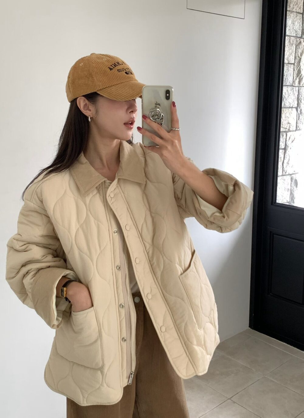 韓國女裝 雙面拼接绗縫保暖外套