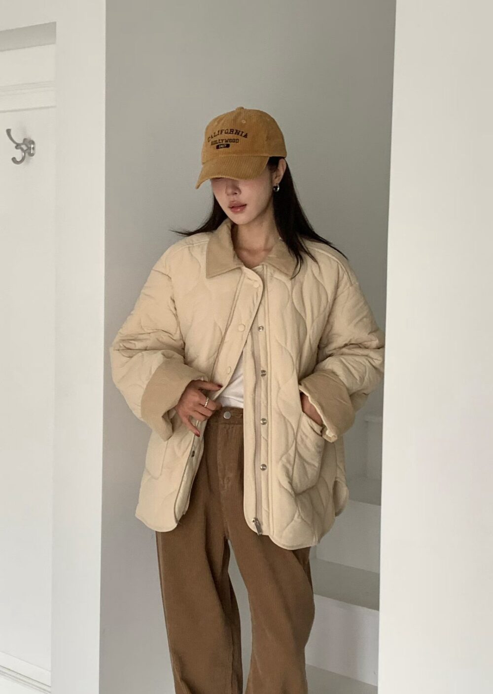 韓國女裝 雙面拼接绗縫保暖外套
