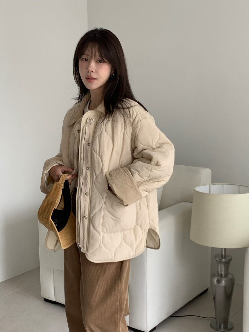 韓國女裝 雙面拼接绗縫保暖外套