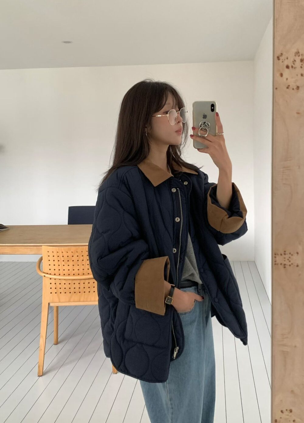 韓國女裝 雙面拼接绗縫保暖外套