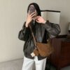 🍂麂皮肩背半月包