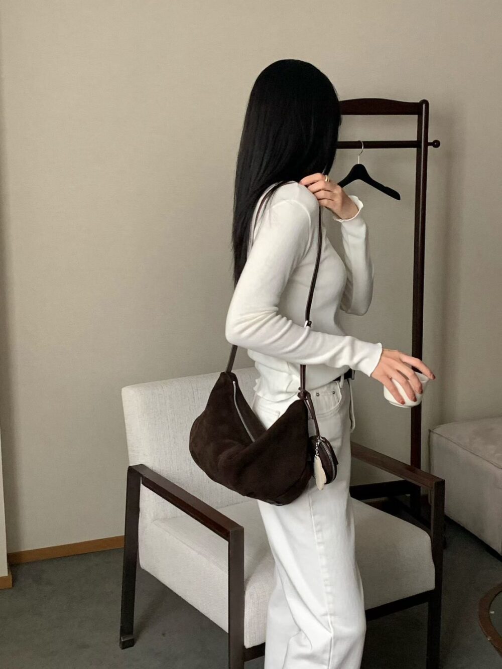 🍂麂皮肩背半月包
