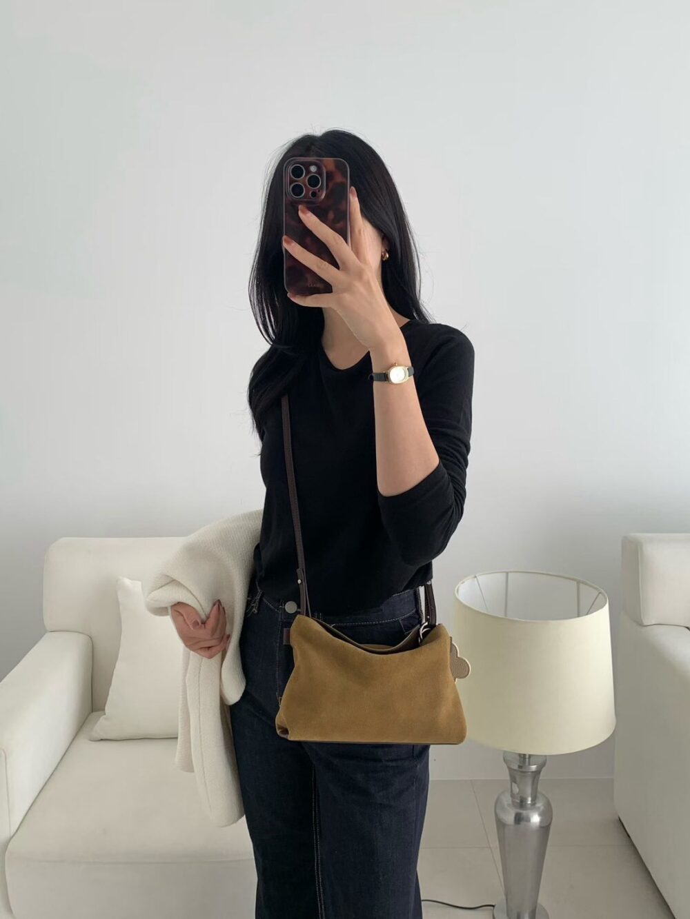 🍂 翻蓋麂皮肩背包