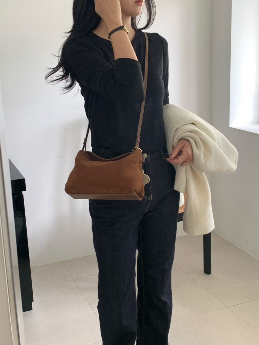🍂 翻蓋麂皮肩背包