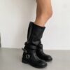 韓國女鞋 秋冬必備扣環騎士長筒靴